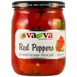 Vava Fire Roasted Red Peppers w Garlic 550g - Global Imports & Exports - Wholesale European Food Distributors