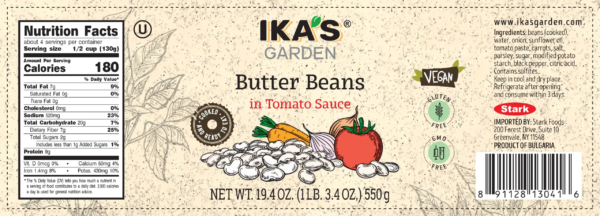 Ika's Garden Butter Beans in Tomato Sauce 550g - Nutrition Facts - Global Imports & Exports Distributors