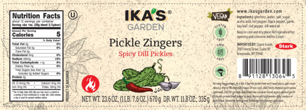 Ika's Garden Pickle Zingers Spicy Dill Pickles 670g - Nutrition Facts - Global Imports & Exports Distributors