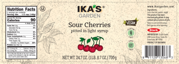 Ika's Garden Pitted Sour Cherries 700g - Nutrition Facts - Global Imports & Exports Distributors