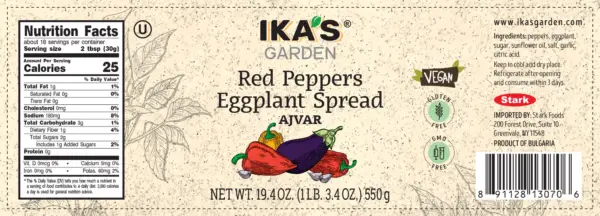 Ika's Garden Red Peppers Eggplant Spread Ajvar Mild 550g - Nutrition Facts - Global Imports & Exports Distributors