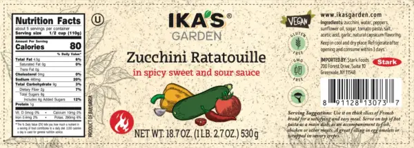 Ika's Garden Zucchini Ratatouille - Nutrition Facts - Global Imports & Exports Distributors